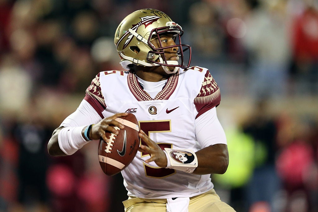 Jameis Winston #5 of the Florida State Seminoles throws the ball during a game.